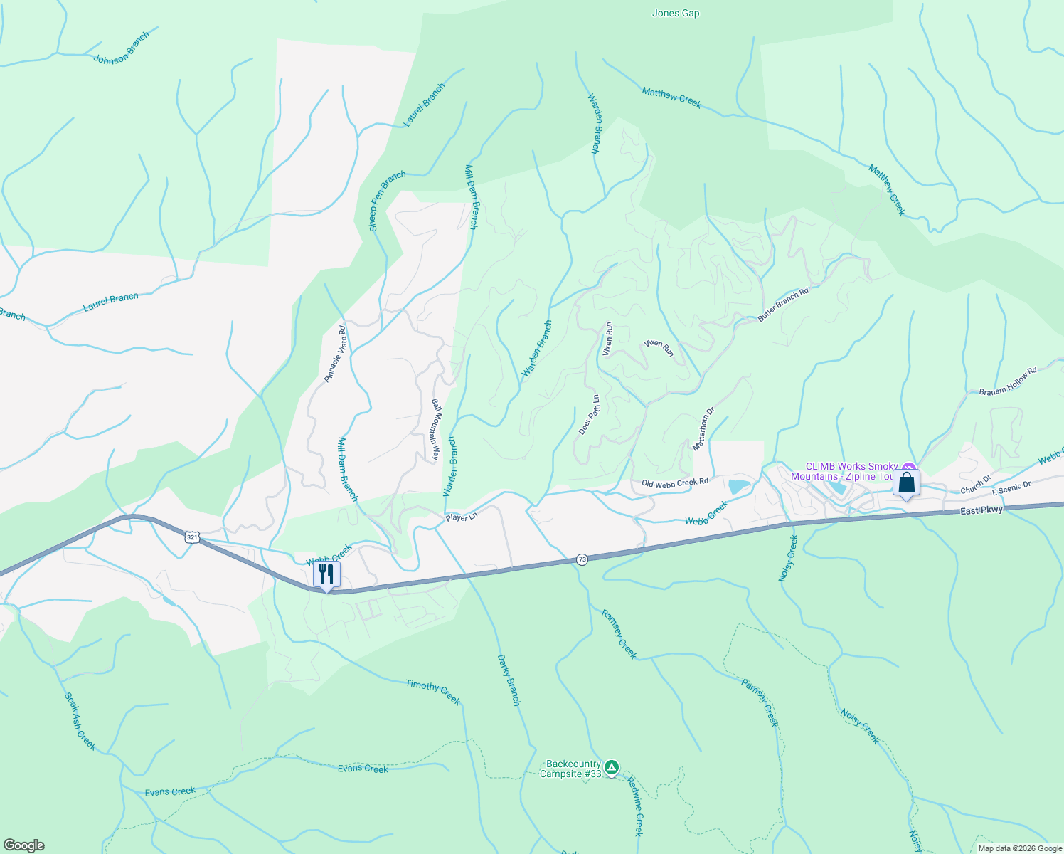 map of restaurants, bars, coffee shops, grocery stores, and more near 203 Deer Path Ln 429 U in Gatlinburg