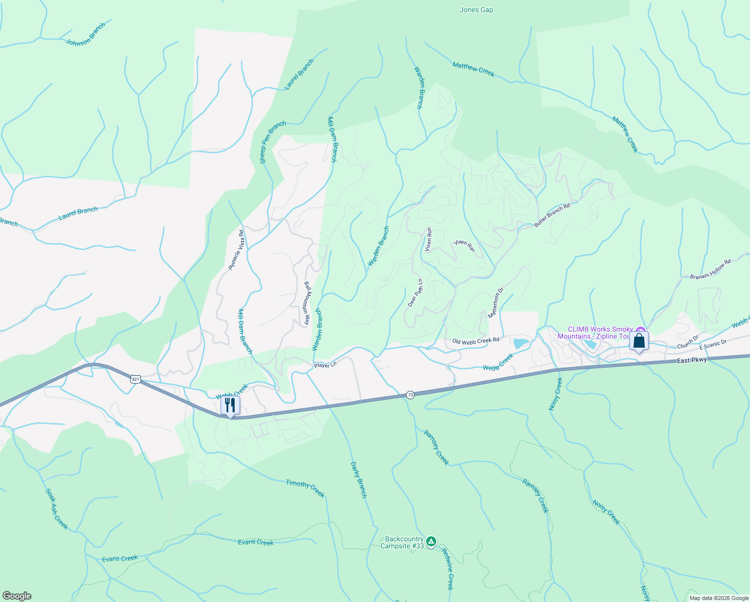 map of restaurants, bars, coffee shops, grocery stores, and more near 203 Deer Path Ln 429 U in Gatlinburg