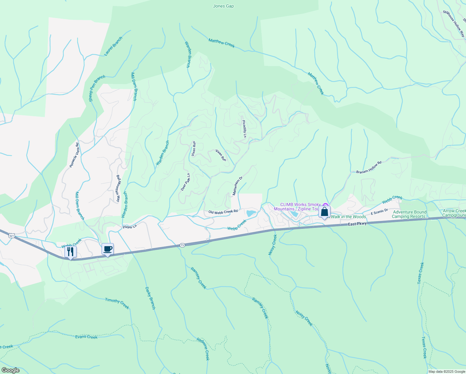 map of restaurants, bars, coffee shops, grocery stores, and more near 405 Lucerne Way in Gatlinburg