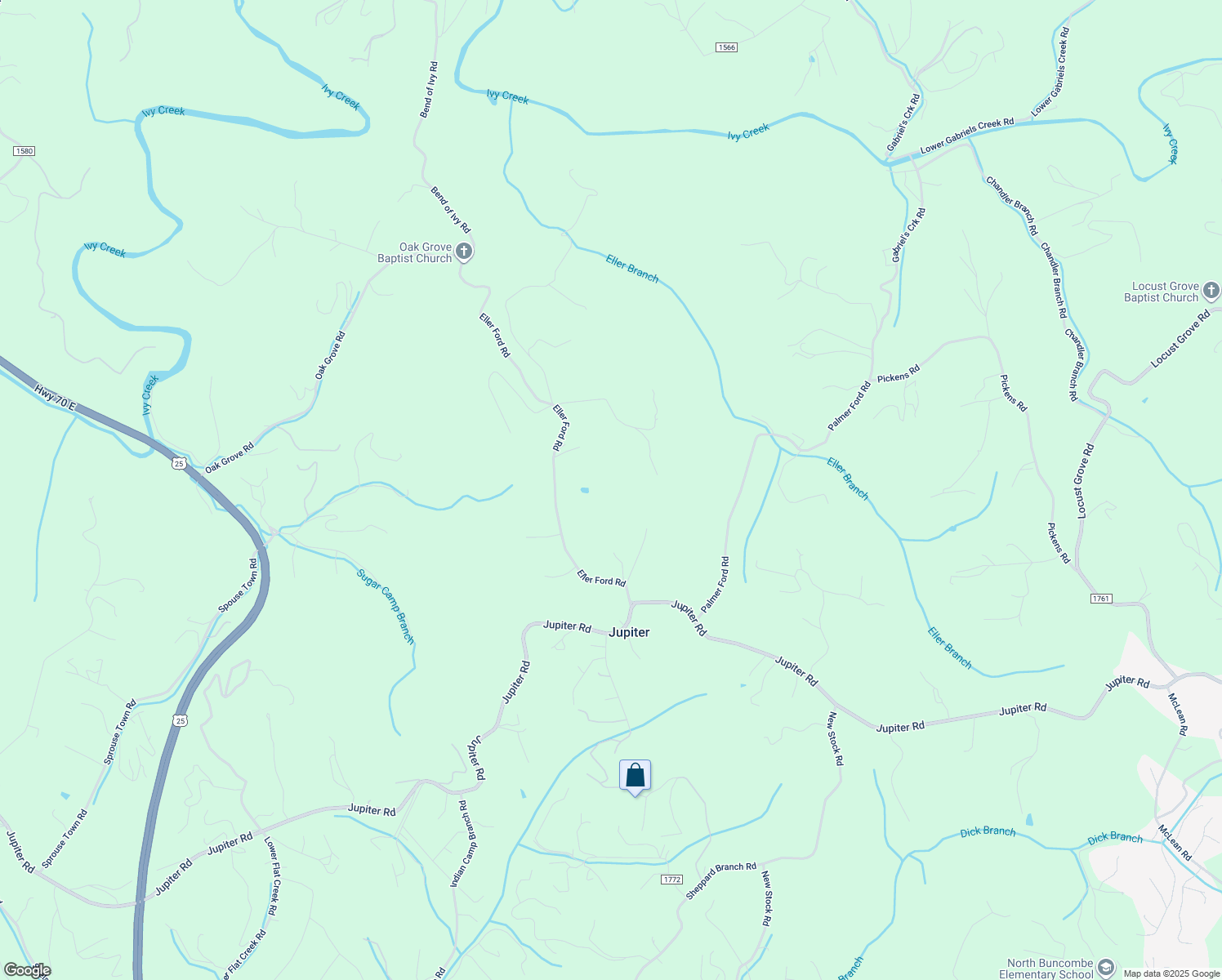 map of restaurants, bars, coffee shops, grocery stores, and more near 11 Eller Ford Road in Weaverville