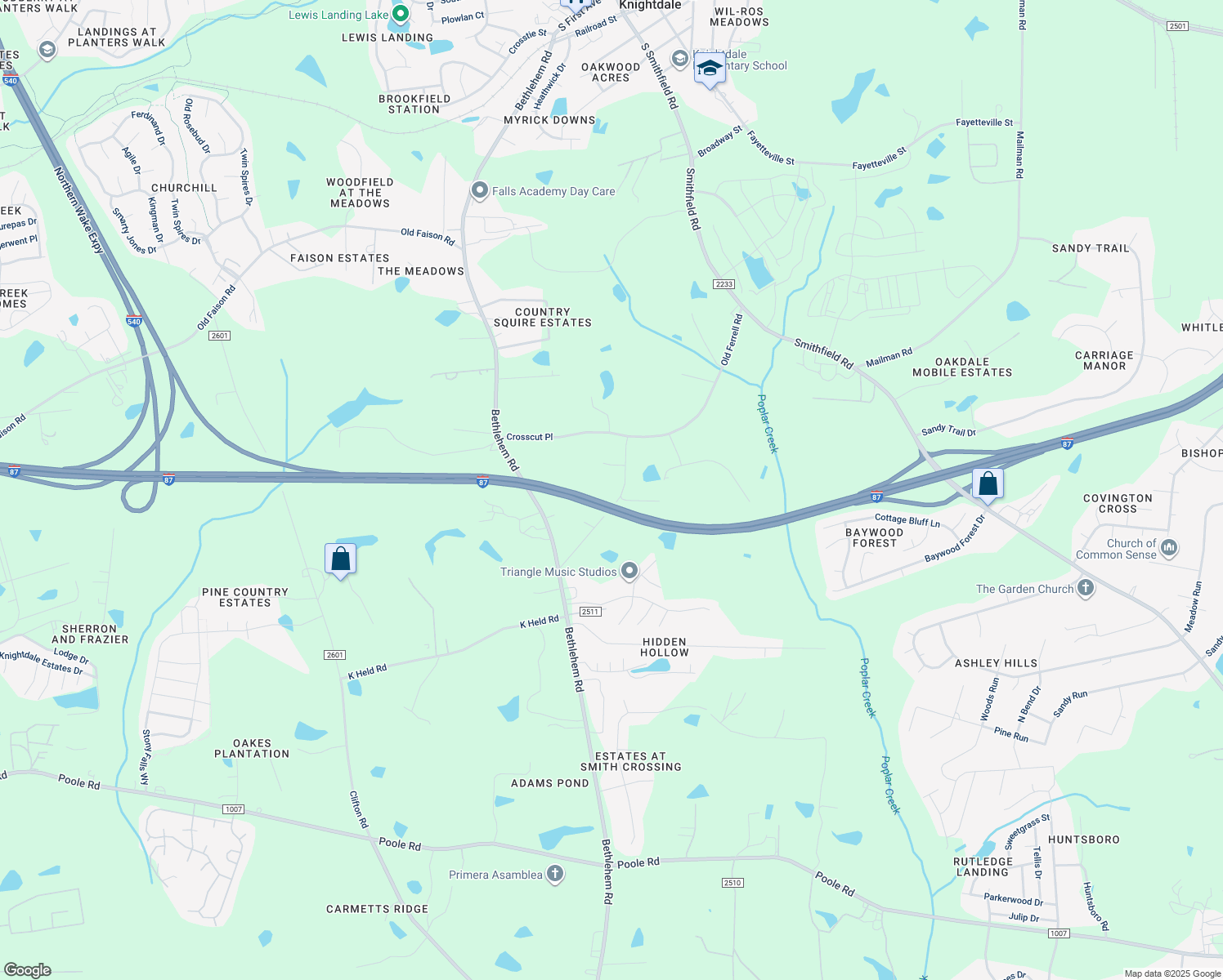 map of restaurants, bars, coffee shops, grocery stores, and more near 1016 Old Ferrell Road in Knightdale