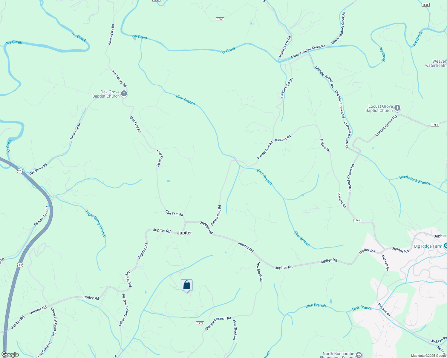 map of restaurants, bars, coffee shops, grocery stores, and more near 94 Palmer Ford Road in Weaverville