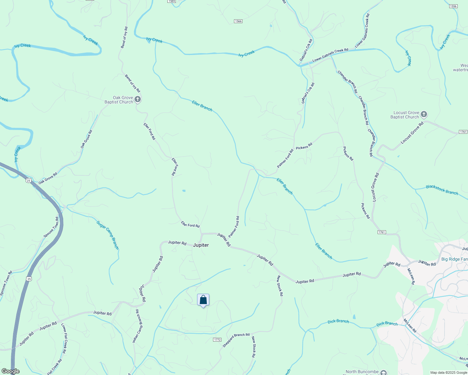 map of restaurants, bars, coffee shops, grocery stores, and more near 94 Palmer Ford Road in Weaverville
