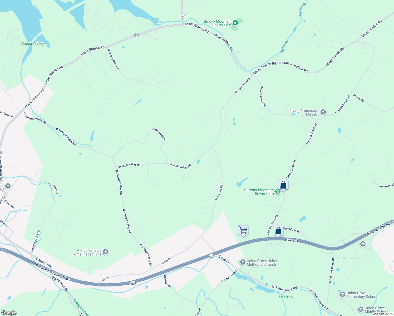 map of restaurants, bars, coffee shops, grocery stores, and more near 104 Humphrey Way in Friendsville