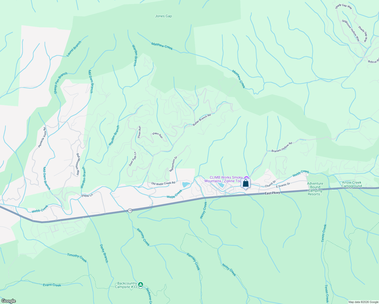 map of restaurants, bars, coffee shops, grocery stores, and more near 511 Geneva Drive in Gatlinburg