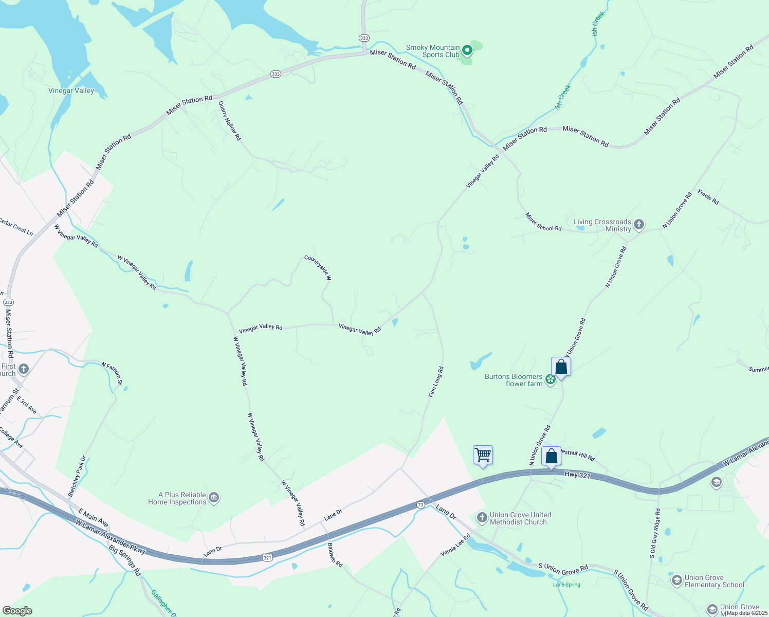 map of restaurants, bars, coffee shops, grocery stores, and more near 104 Humphrey Way in Friendsville