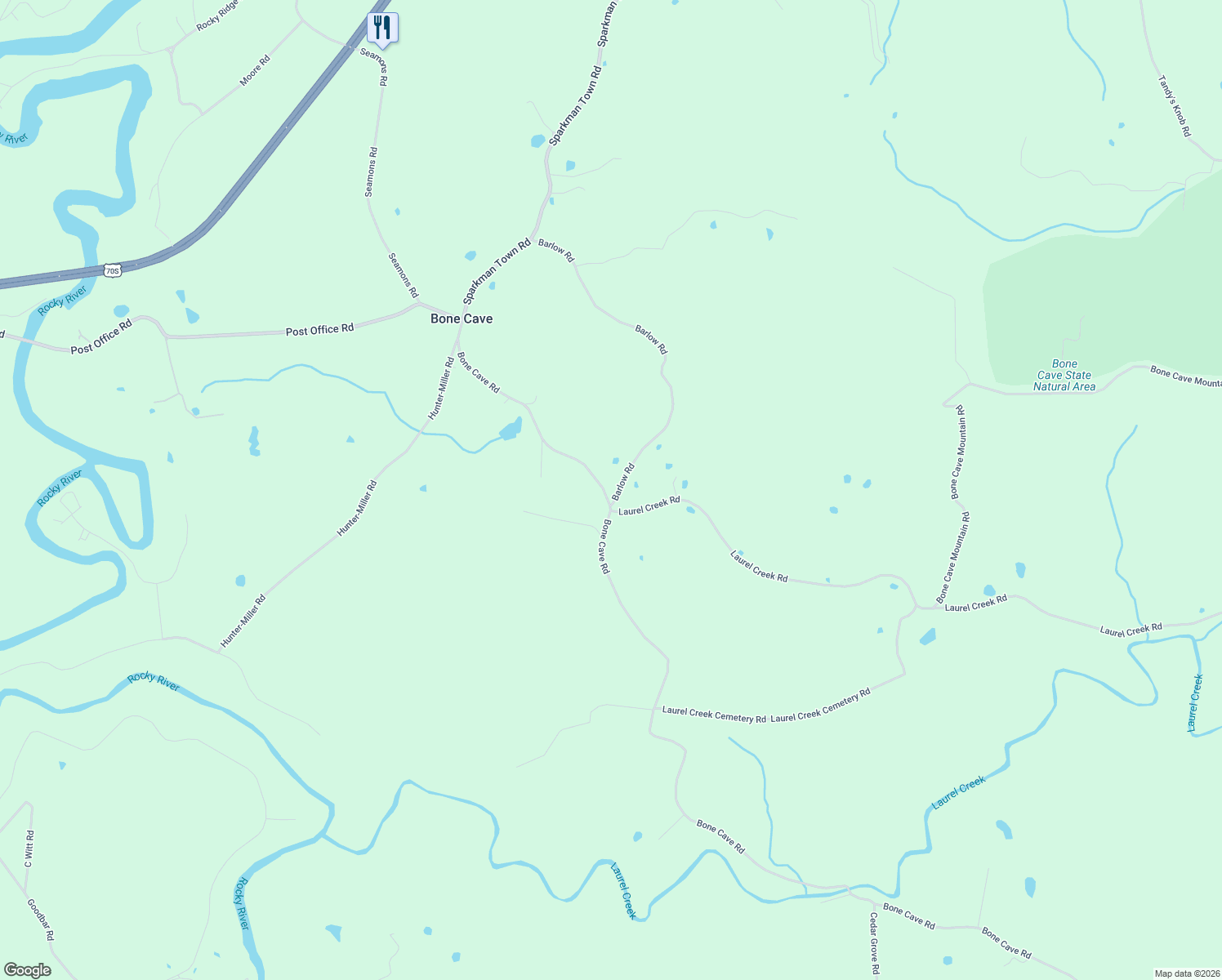 map of restaurants, bars, coffee shops, grocery stores, and more near 653 Bone Cave Road in Rock Island