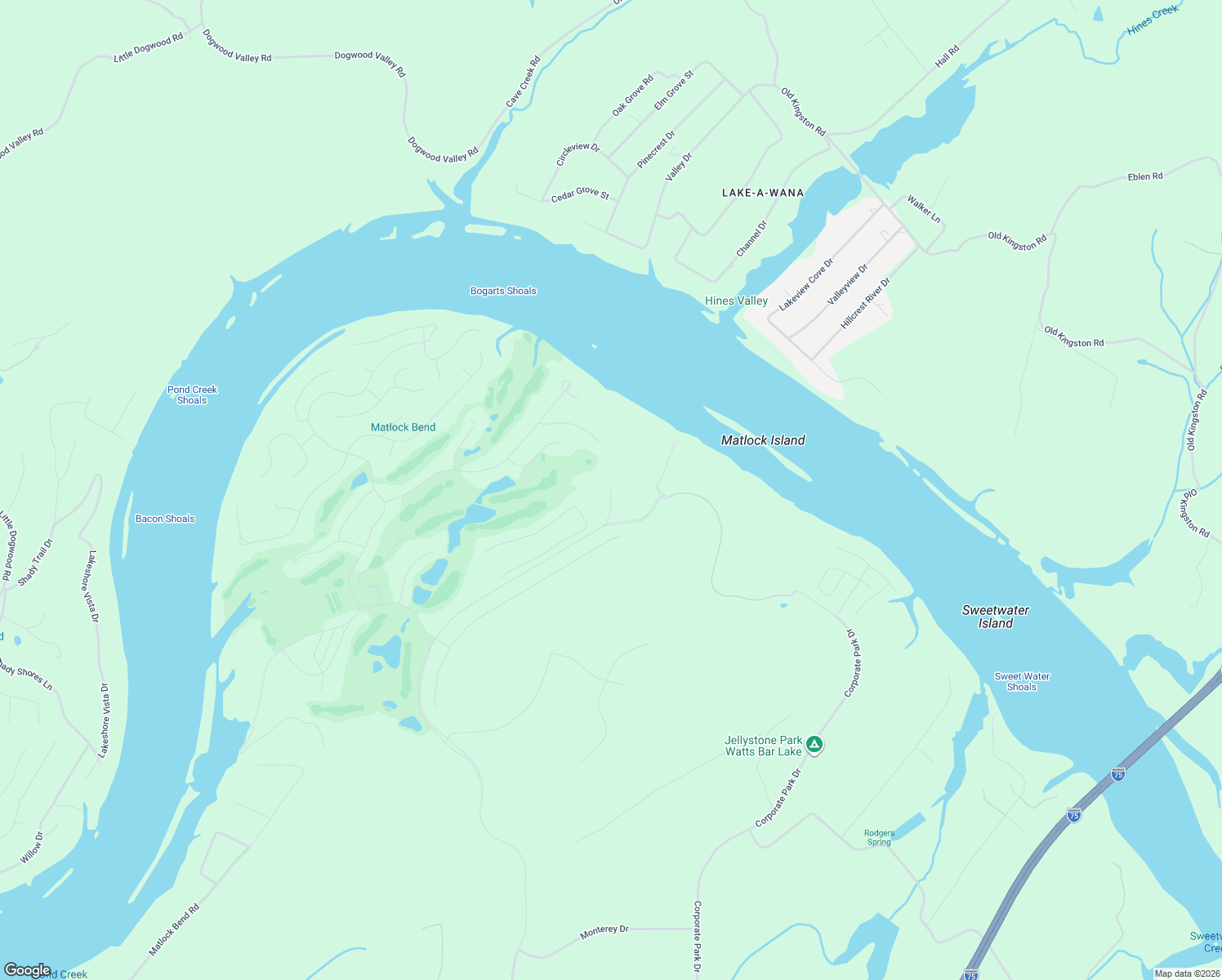 map of restaurants, bars, coffee shops, grocery stores, and more near 19995 Tennessee National Drive in Loudon