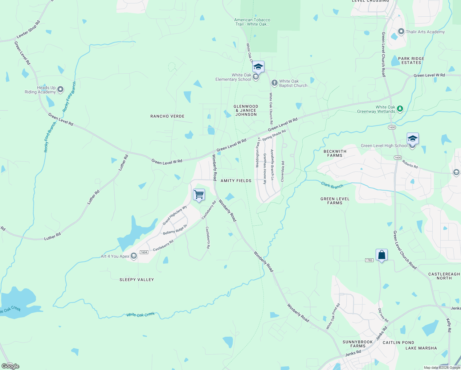 map of restaurants, bars, coffee shops, grocery stores, and more near 641 Wimberly Road in Apex