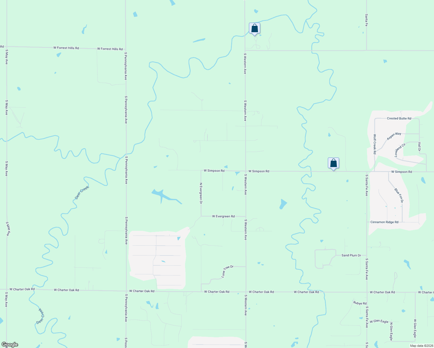 map of restaurants, bars, coffee shops, grocery stores, and more near 8775 West Simpson Road in Edmond