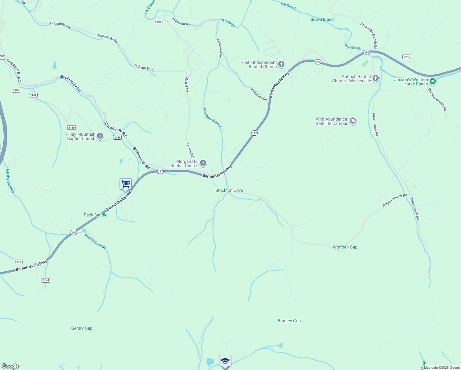 map of restaurants, bars, coffee shops, grocery stores, and more near 2-55 Morgan Road in Weaverville