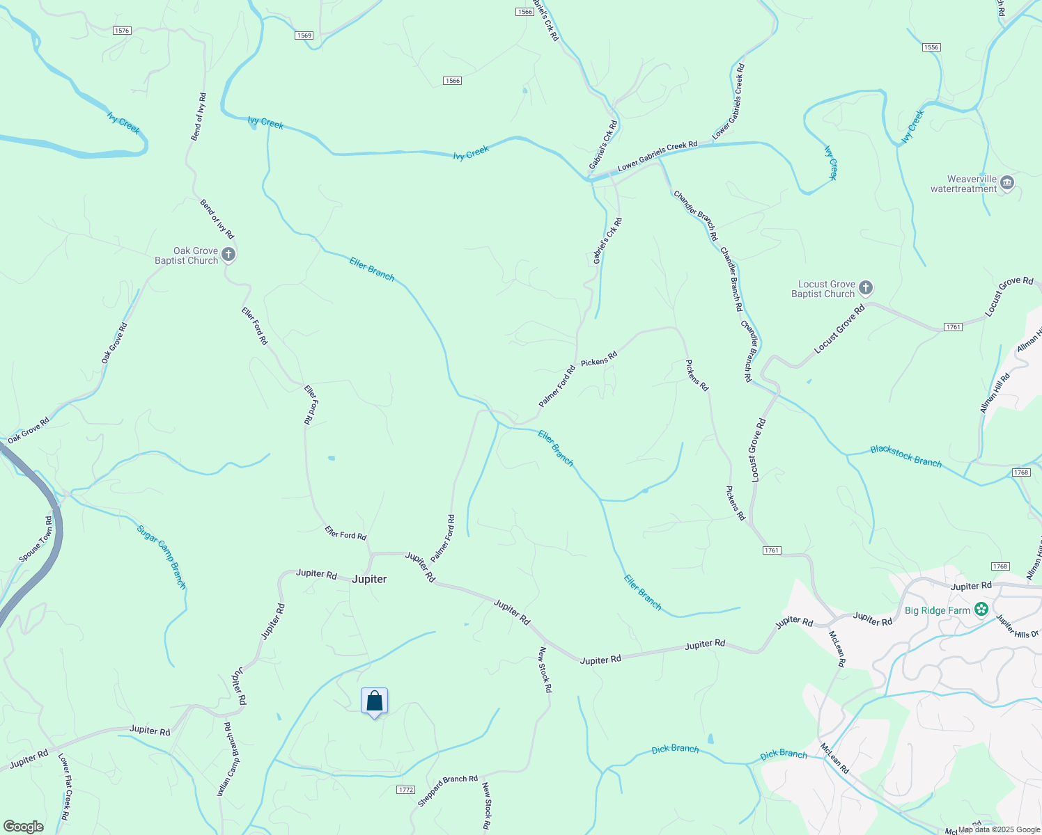 map of restaurants, bars, coffee shops, grocery stores, and more near 160 Palmer Ford Road in Weaverville
