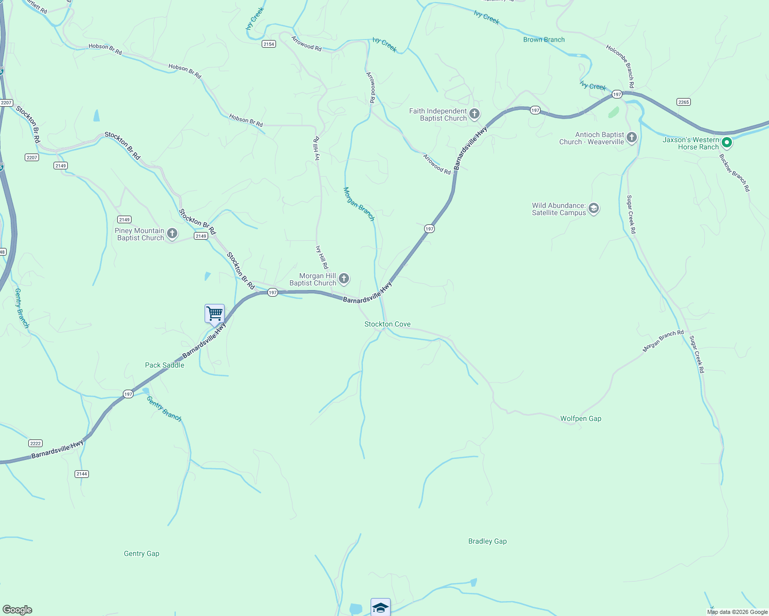 map of restaurants, bars, coffee shops, grocery stores, and more near 55 Morgan Road in Weaverville