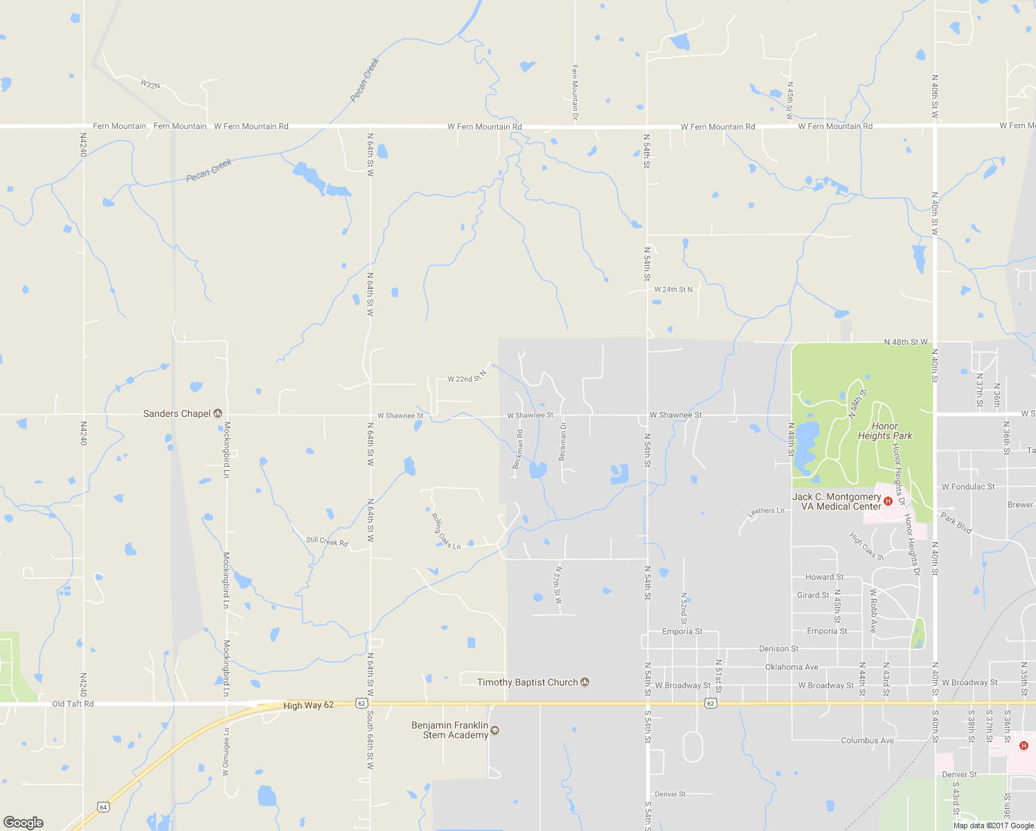 map of restaurants, bars, coffee shops, grocery stores, and more near 5 Beckman Drive in Muskogee