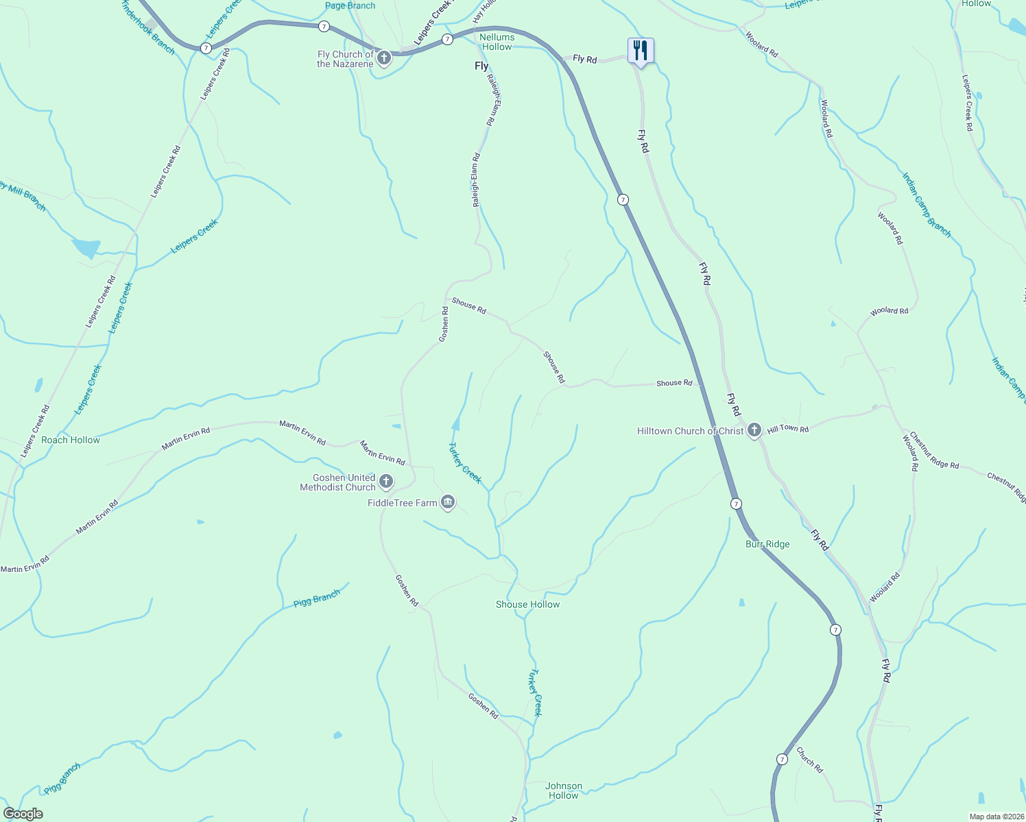map of restaurants, bars, coffee shops, grocery stores, and more near 3467 Shouse Rd in Maury