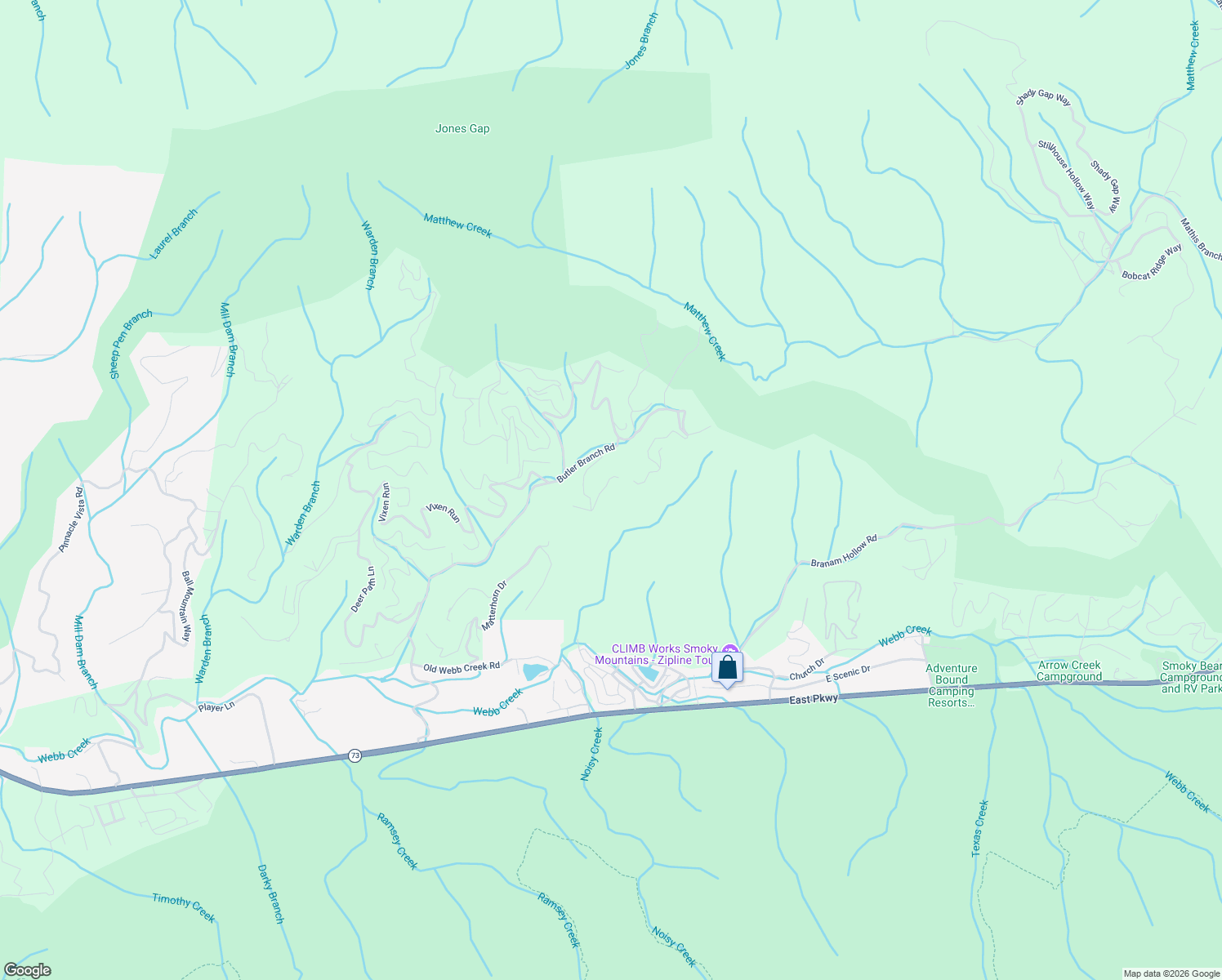 map of restaurants, bars, coffee shops, grocery stores, and more near 556 Thissa Way in Gatlinburg