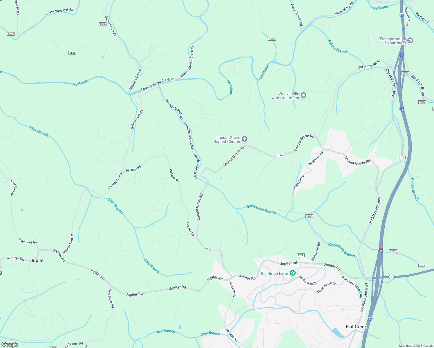 map of restaurants, bars, coffee shops, grocery stores, and more near 380 Locust Grove Road in Weaverville