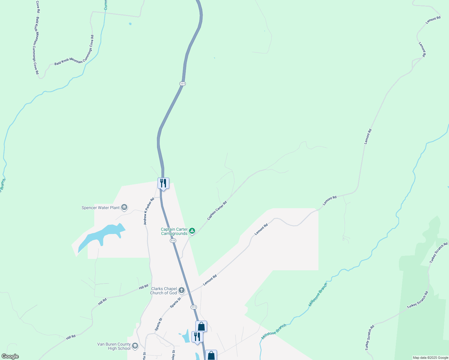 map of restaurants, bars, coffee shops, grocery stores, and more near 236 Manus Road in Spencer