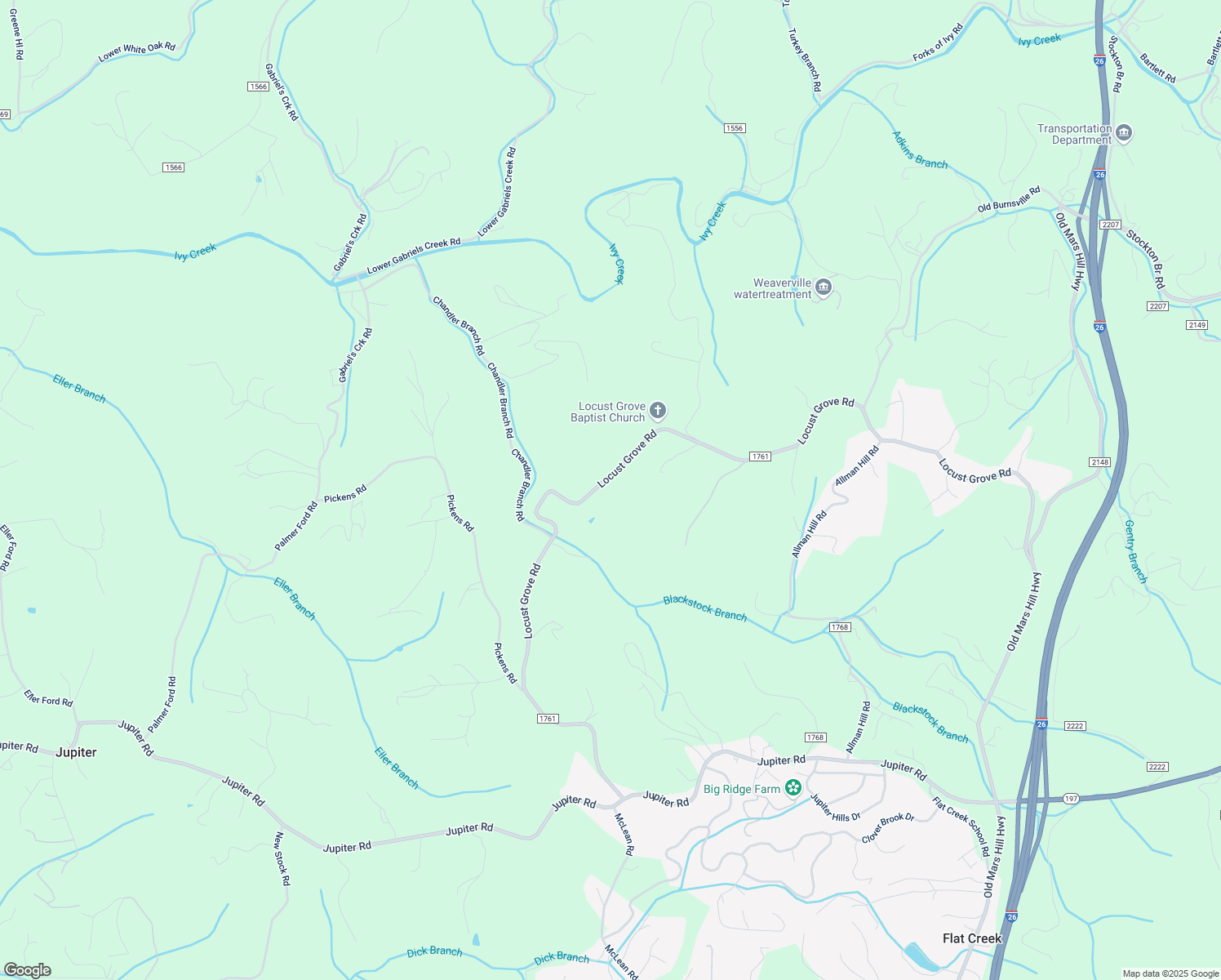 map of restaurants, bars, coffee shops, grocery stores, and more near 380 Locust Grove Road in Weaverville