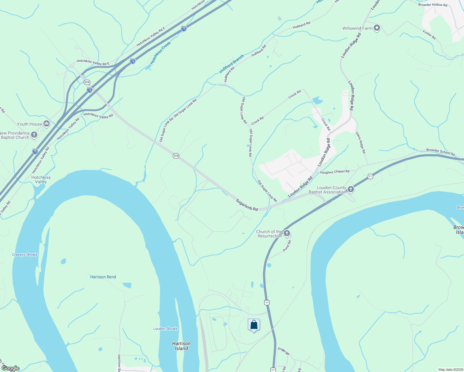 map of restaurants, bars, coffee shops, grocery stores, and more near in Loudon