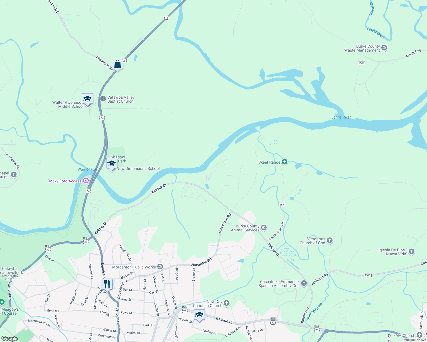 map of restaurants, bars, coffee shops, grocery stores, and more near 109 Willow Ridge Drive in Morganton