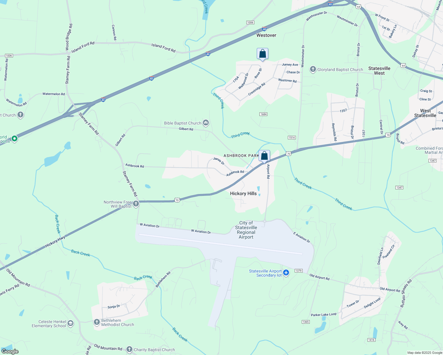 map of restaurants, bars, coffee shops, grocery stores, and more near 119 Ashbrook Road in Statesville