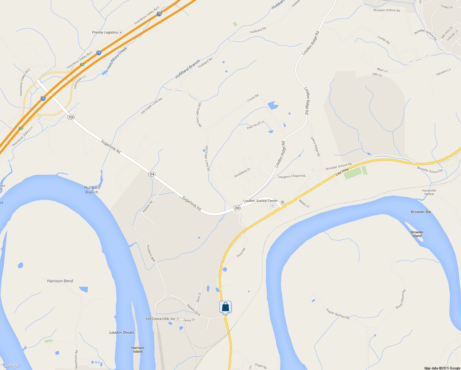 map of restaurants, bars, coffee shops, grocery stores, and more near 1533 Snodderly Drive in Lenoir City