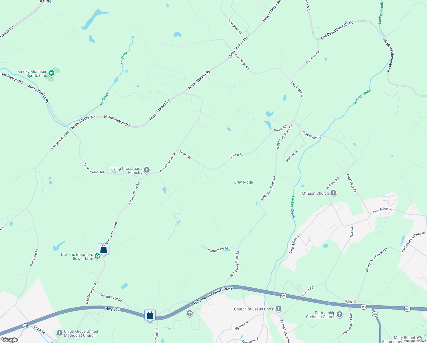 map of restaurants, bars, coffee shops, grocery stores, and more near 3883 Freels Road in Friendsville