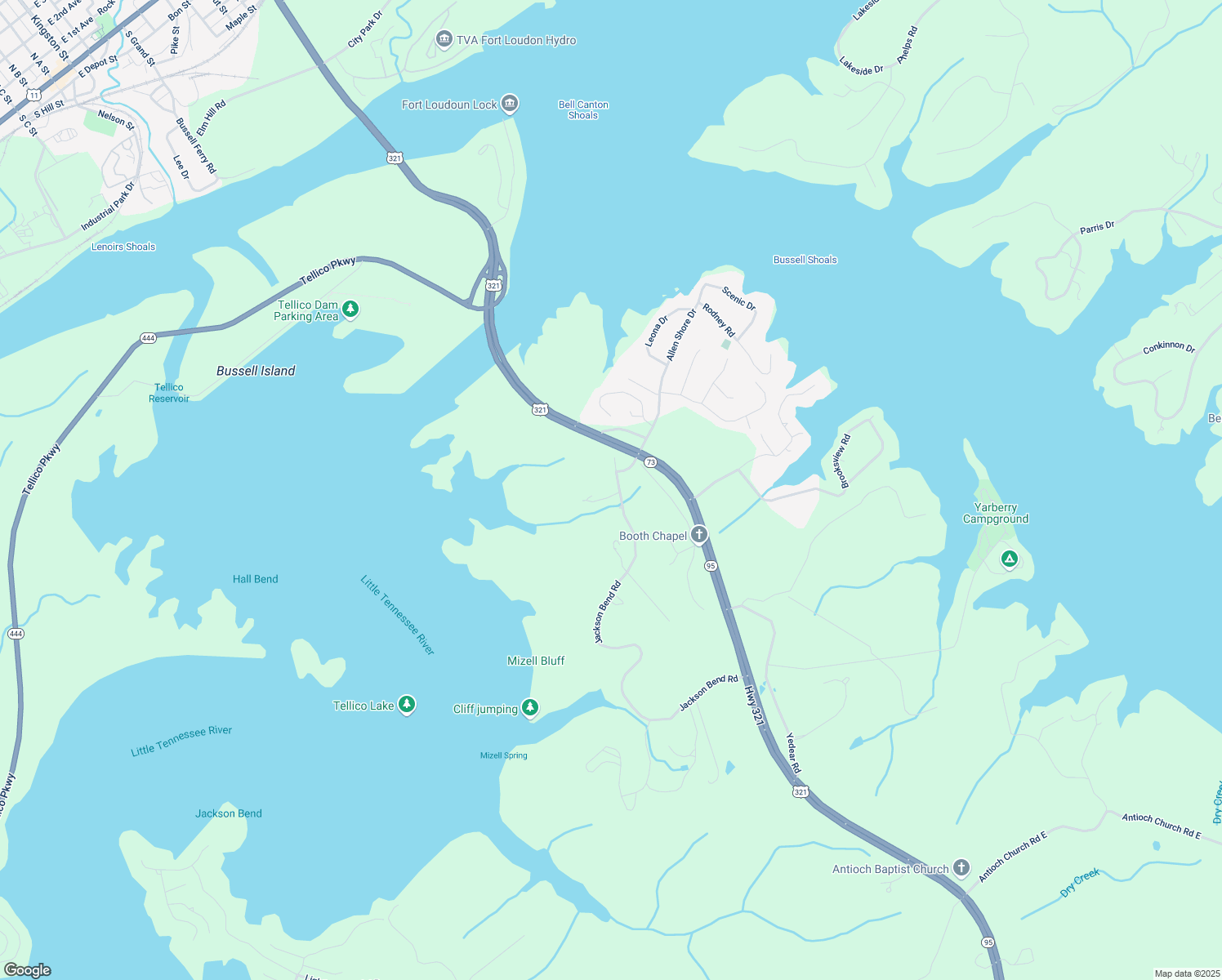 map of restaurants, bars, coffee shops, grocery stores, and more near 1170 Jackson Bend Rd in Lenoir City