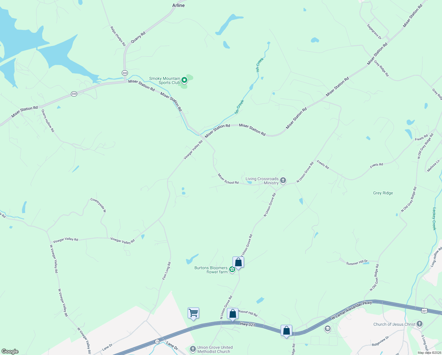 map of restaurants, bars, coffee shops, grocery stores, and more near 3113 Miser School Road in Friendsville
