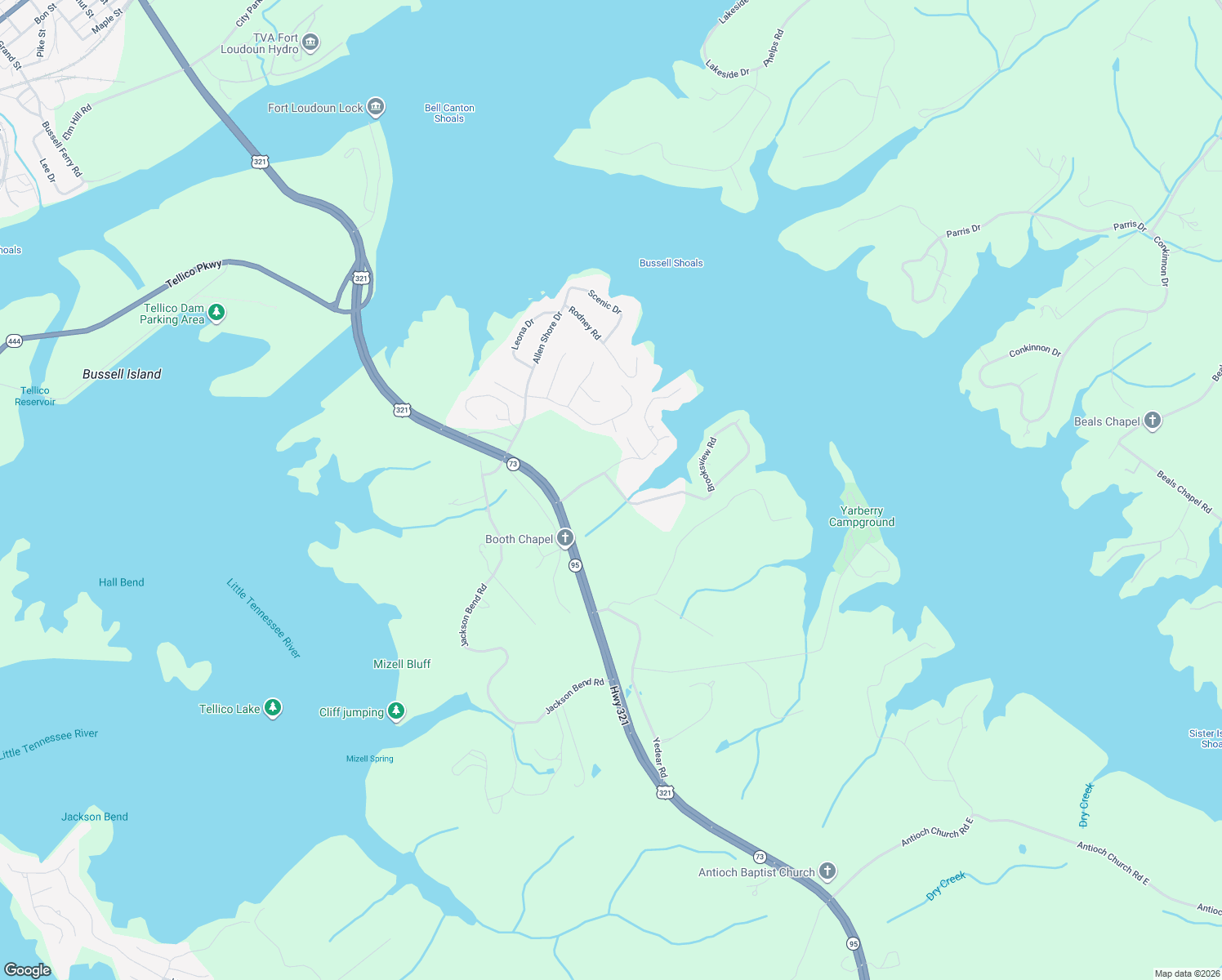 map of restaurants, bars, coffee shops, grocery stores, and more near 650 Brookview Road in Lenoir City