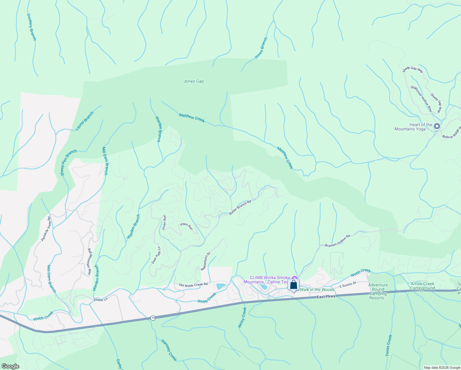 map of restaurants, bars, coffee shops, grocery stores, and more near 943 Scenic Trail in Gatlinburg
