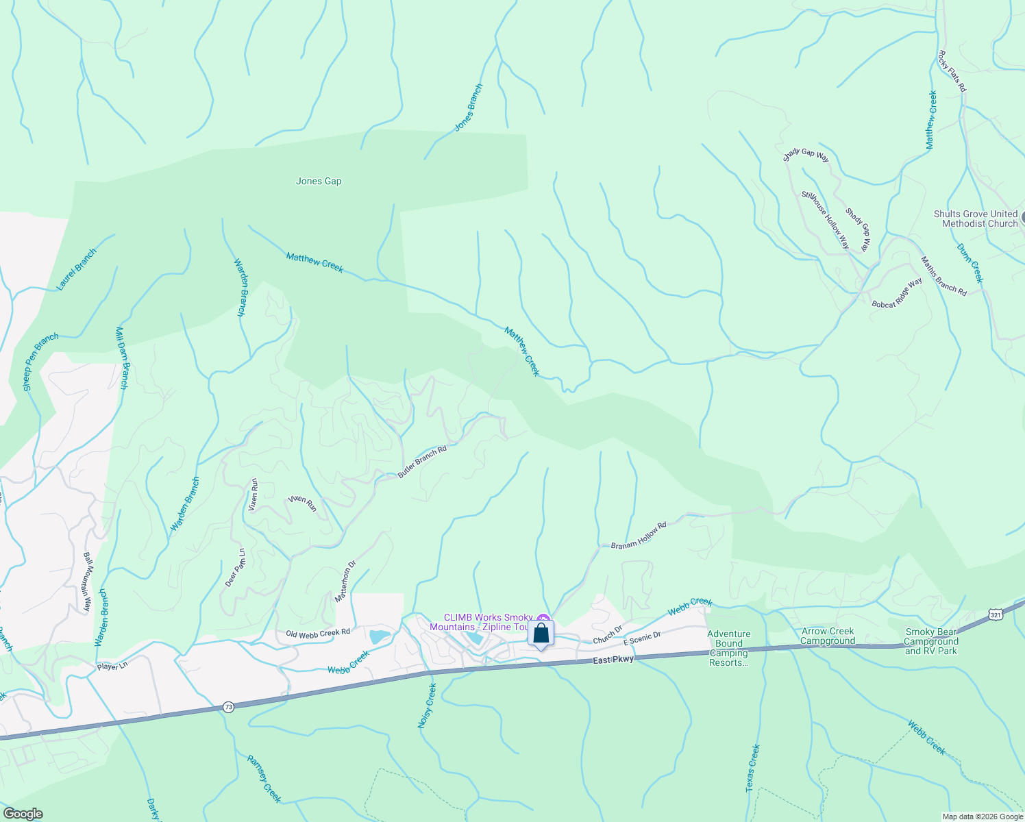 map of restaurants, bars, coffee shops, grocery stores, and more near 715 Black Gum Gap Road in Gatlinburg