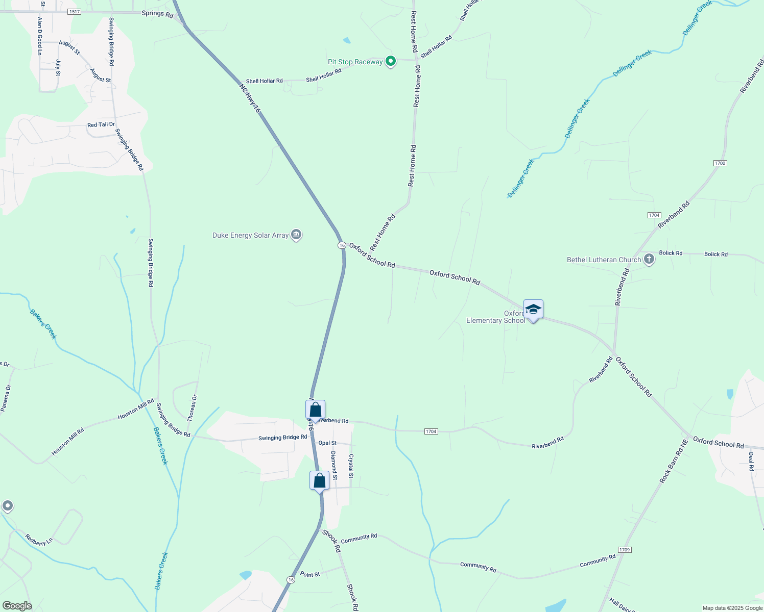 map of restaurants, bars, coffee shops, grocery stores, and more near 6275 Oxford School Road in Claremont