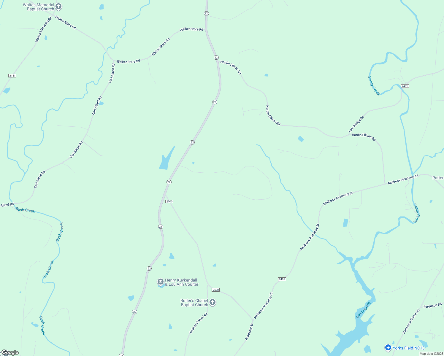 map of restaurants, bars, coffee shops, grocery stores, and more near 3502 Cedar Forest Road in Franklinville