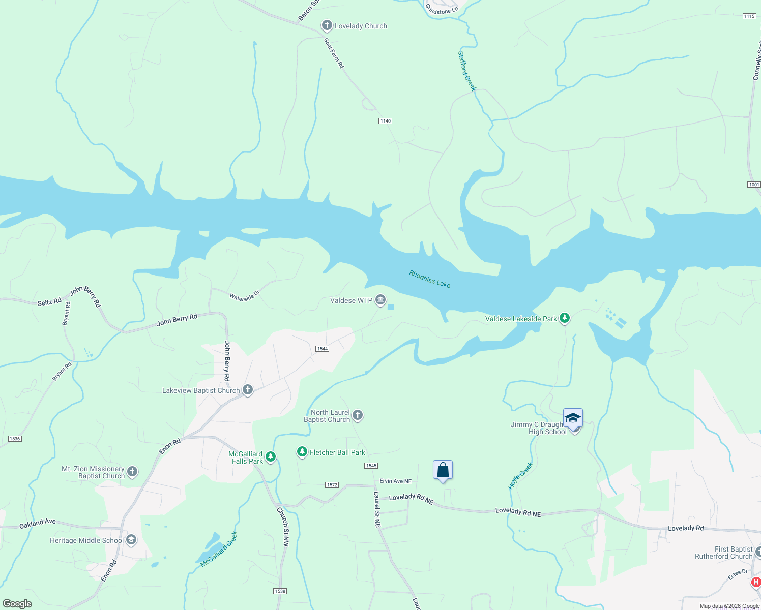 map of restaurants, bars, coffee shops, grocery stores, and more near 5085 Lakeview Acres Road in Valdese