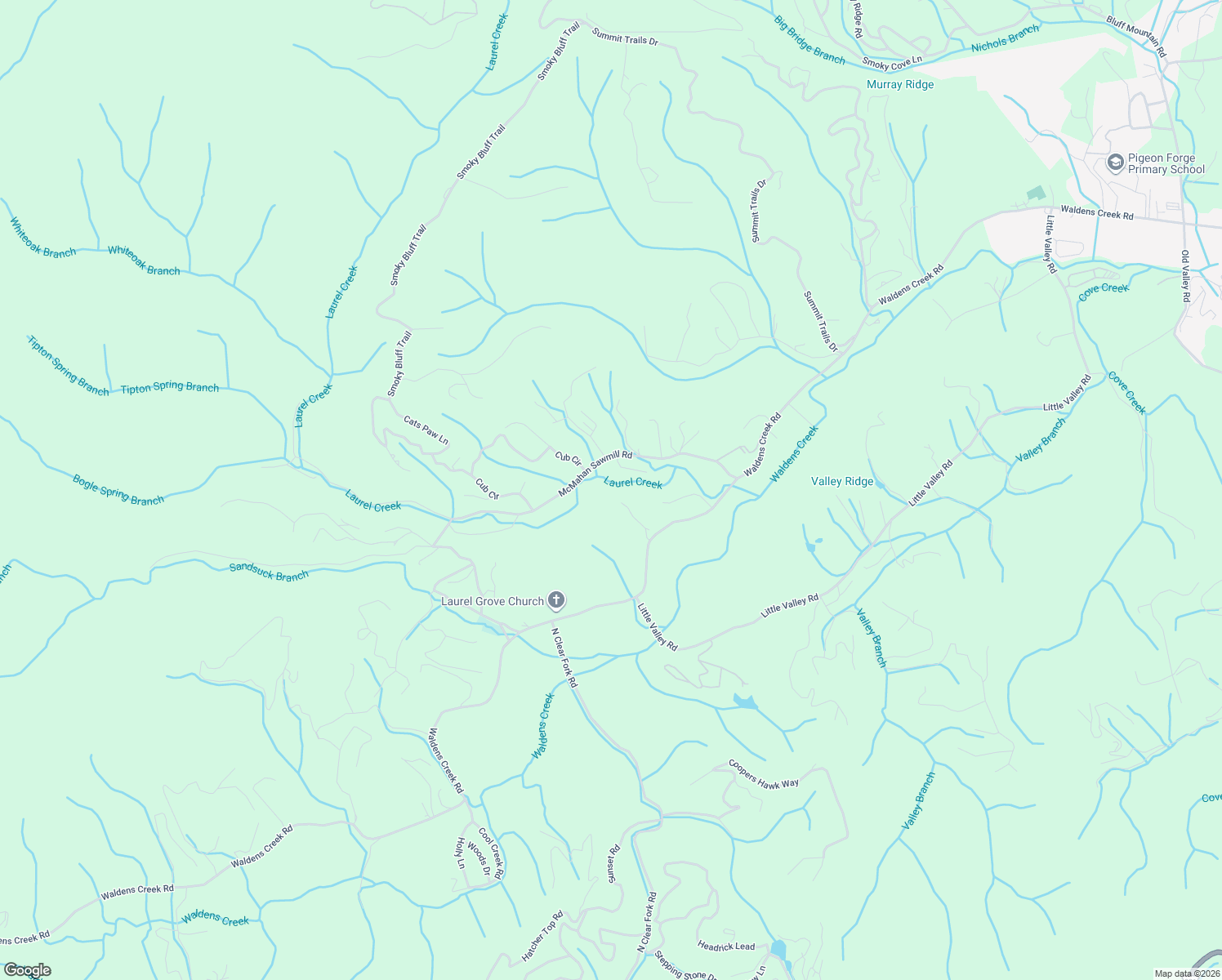 map of restaurants, bars, coffee shops, grocery stores, and more near 2896 McMahan Sawmill Road in Pigeon Forge