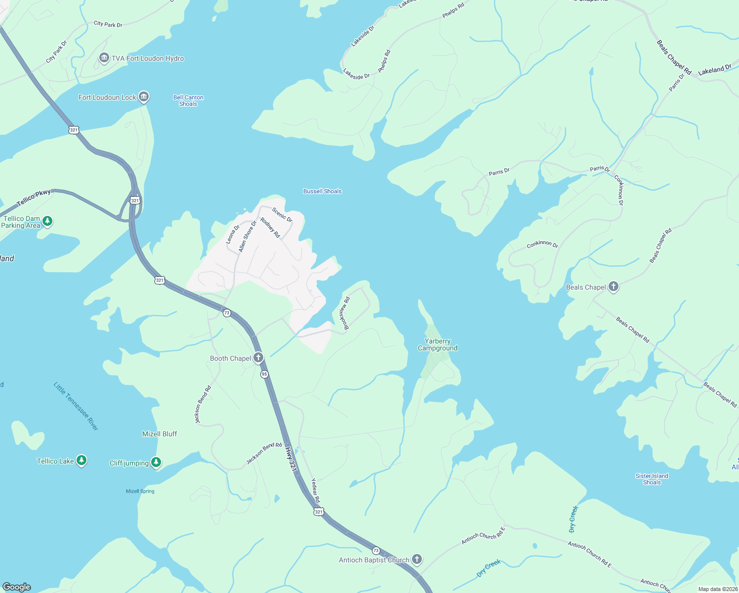 map of restaurants, bars, coffee shops, grocery stores, and more near 4080 Brooksview Road in Lenoir City