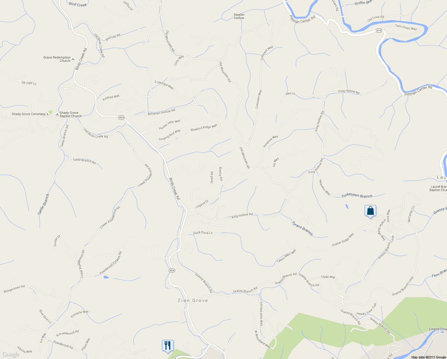 map of restaurants, bars, coffee shops, grocery stores, and more near 2336 Breezy Road in Sevierville