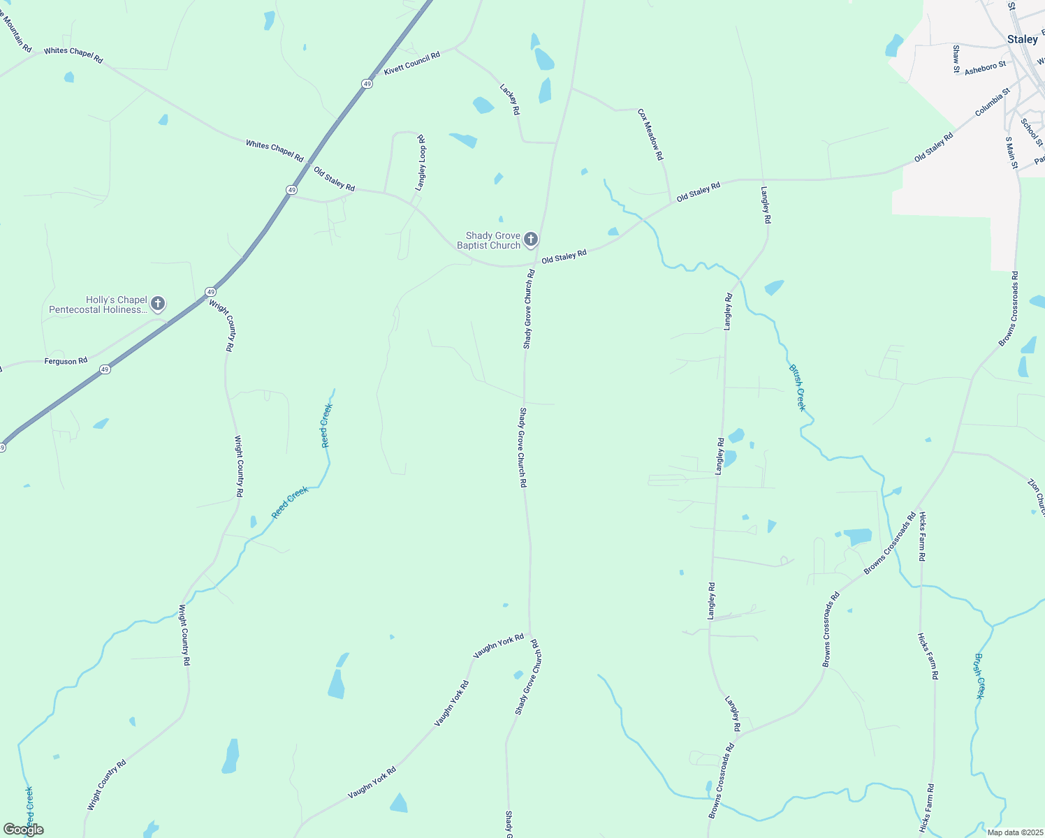 map of restaurants, bars, coffee shops, grocery stores, and more near 1392 Shady Grove Church Road in Staley