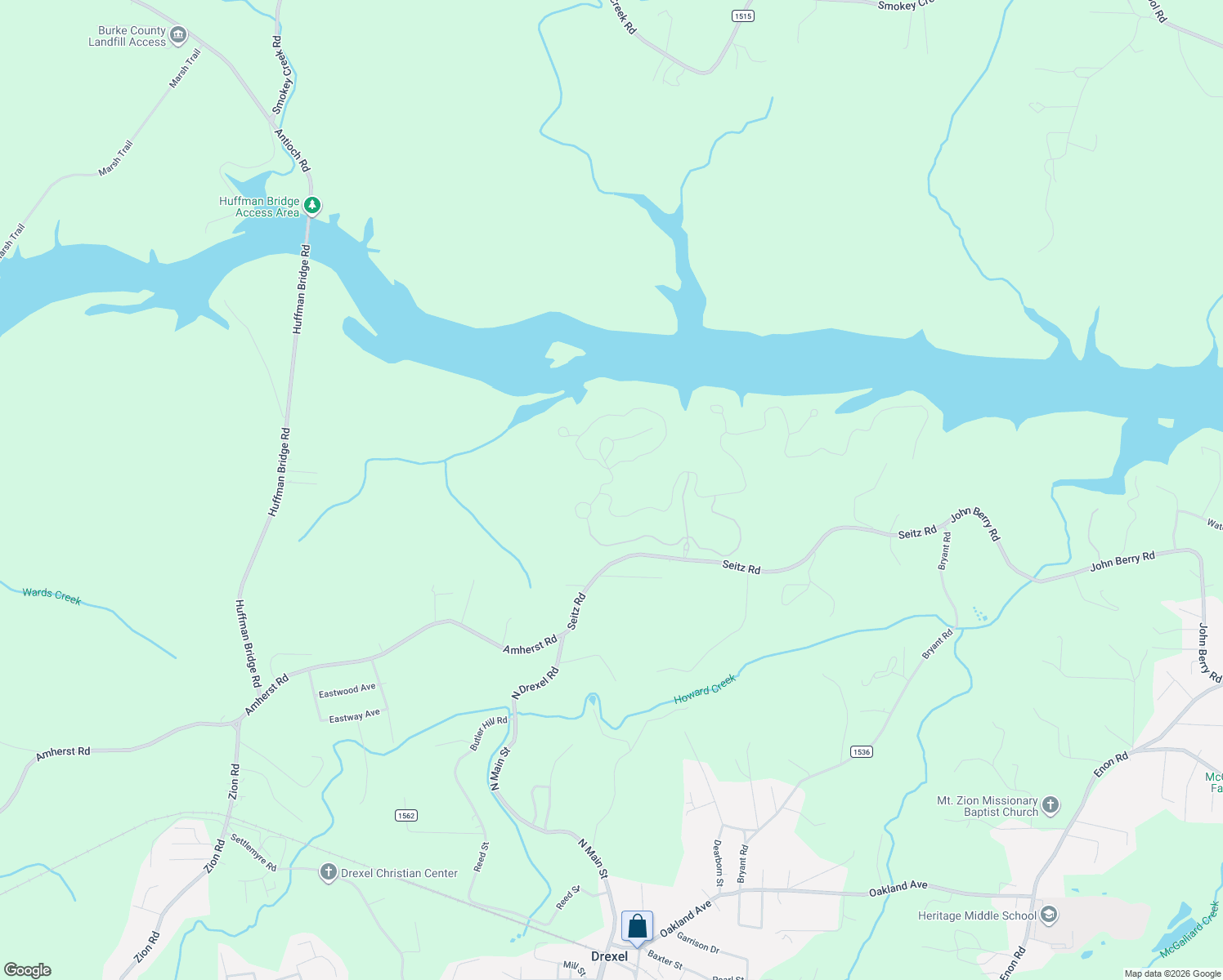 map of restaurants, bars, coffee shops, grocery stores, and more near Unnamed Road in Morganton