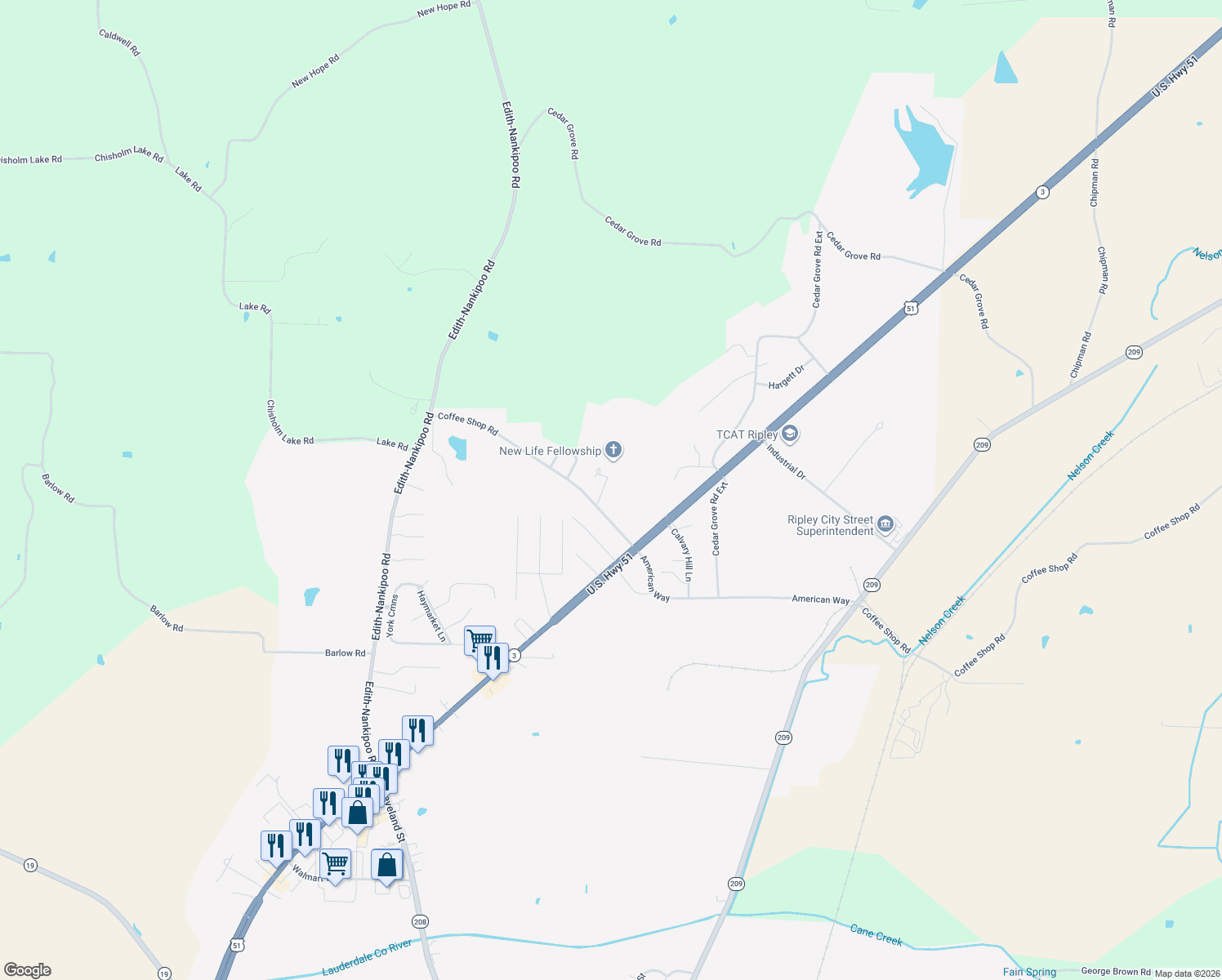 map of restaurants, bars, coffee shops, grocery stores, and more near 64 Lakeview Road in Ripley