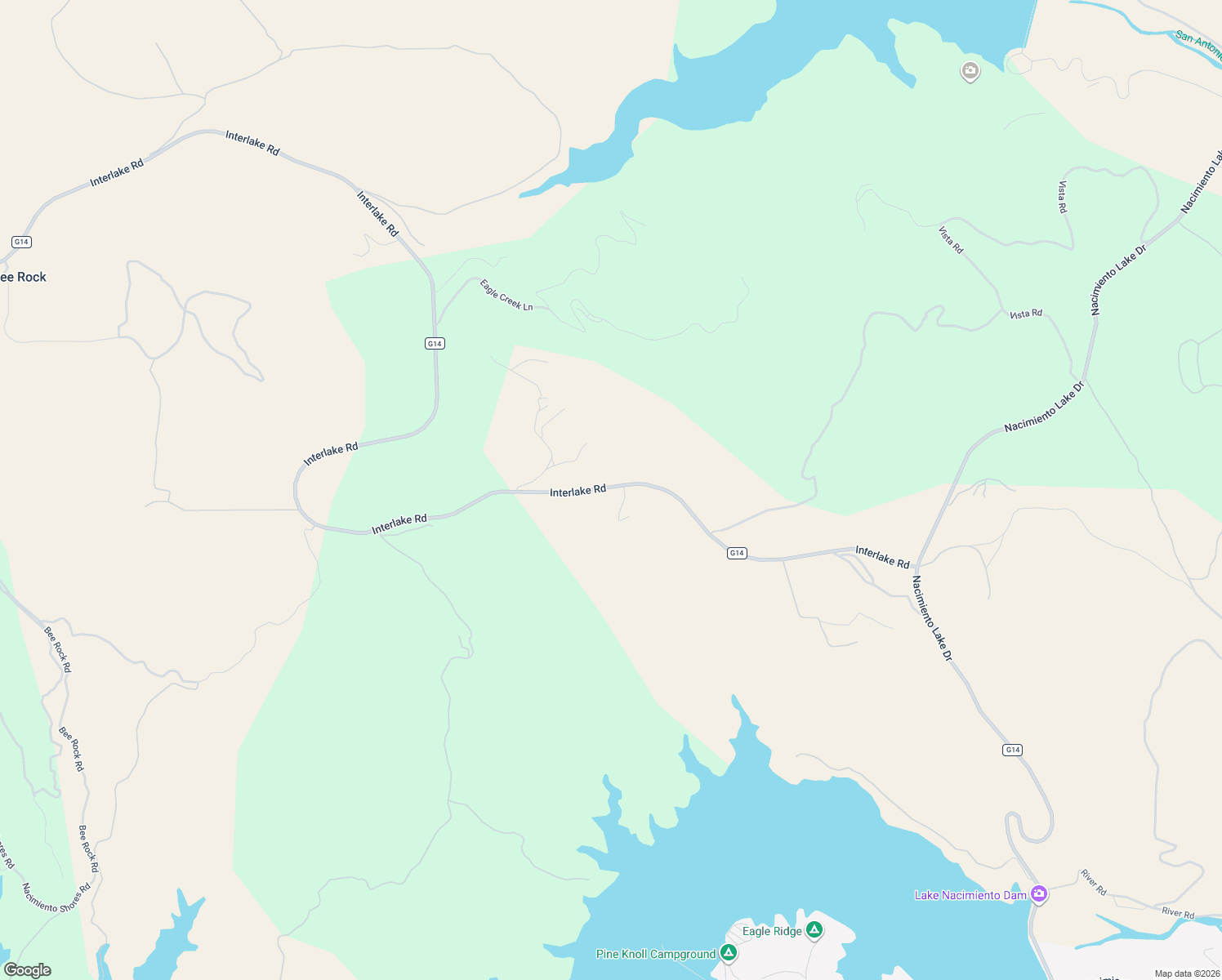 map of restaurants, bars, coffee shops, grocery stores, and more near Interlake Road in Bradley