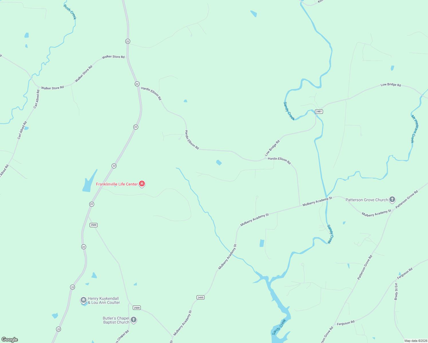 map of restaurants, bars, coffee shops, grocery stores, and more near 1359 Ridgewood Road in Franklinville