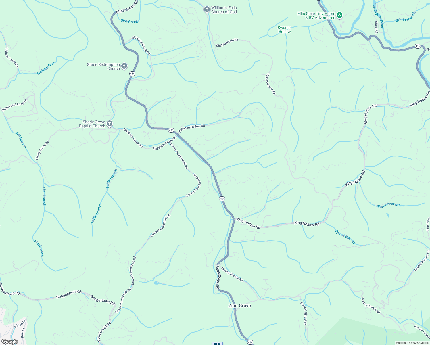 map of restaurants, bars, coffee shops, grocery stores, and more near 3919 Birds Creek Road in Sevierville