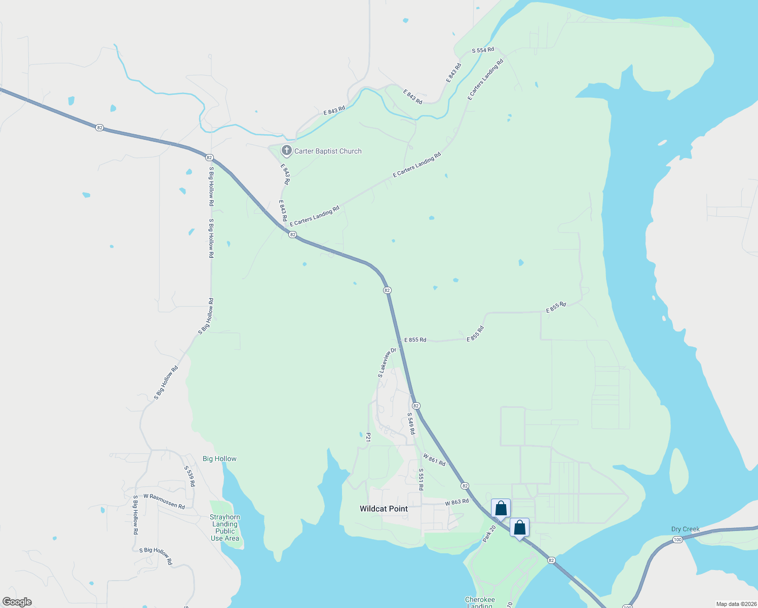 map of restaurants, bars, coffee shops, grocery stores, and more near 27287 State Highway 82 in Park Hill