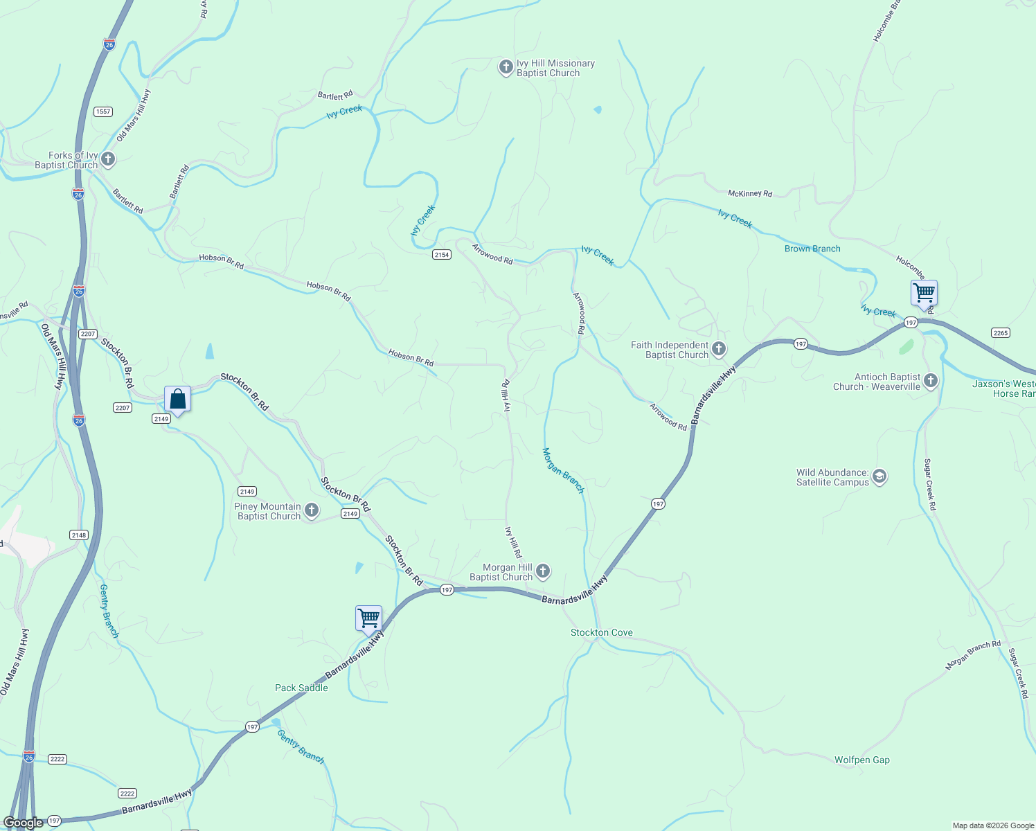 map of restaurants, bars, coffee shops, grocery stores, and more near 41 Ivywood Road in Weaverville