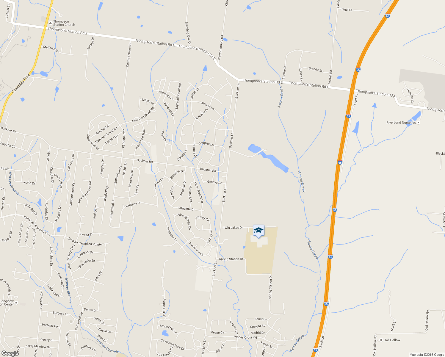 map of restaurants, bars, coffee shops, grocery stores, and more near 1103 Eric Court in Thompson's Station