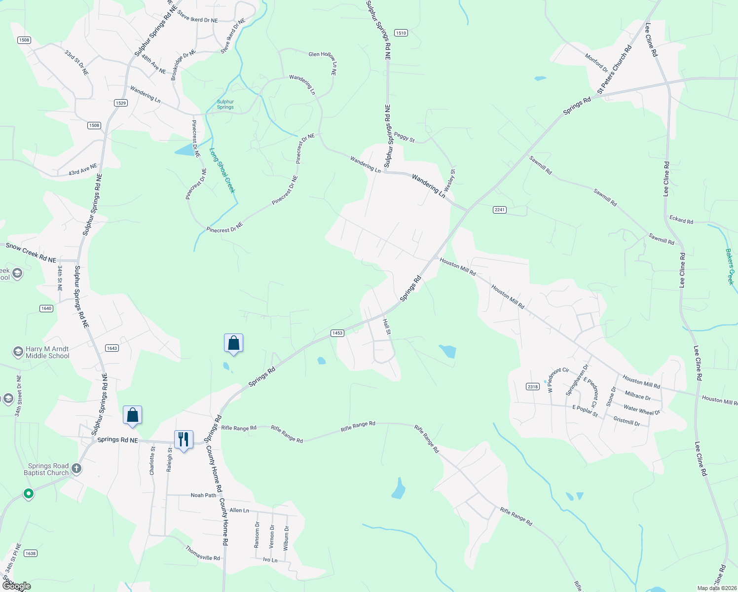 map of restaurants, bars, coffee shops, grocery stores, and more near 5309 Hall Street in Conover
