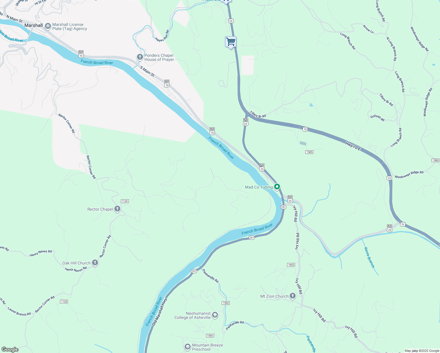 map of restaurants, bars, coffee shops, grocery stores, and more near 329 Cabin Hollow Drive in Marshall